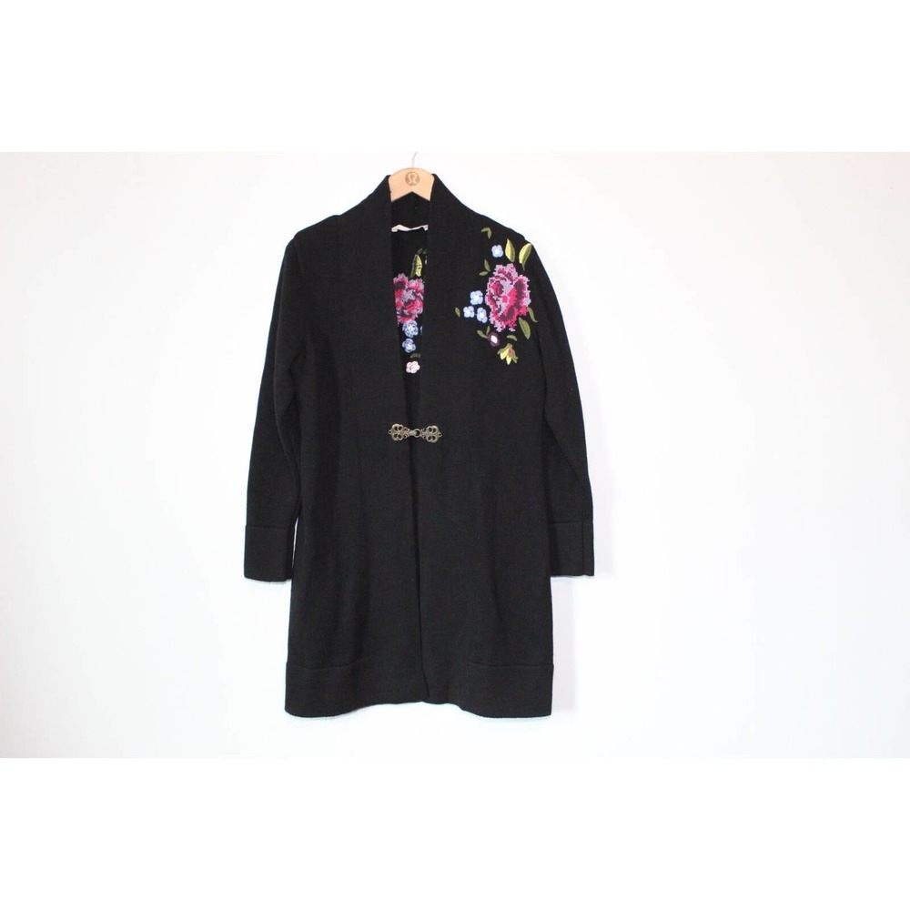 Soft Surroundings La Vie En Rose Cardigan Sweater Embroidered Size M H14093 - Picture 2 of 10